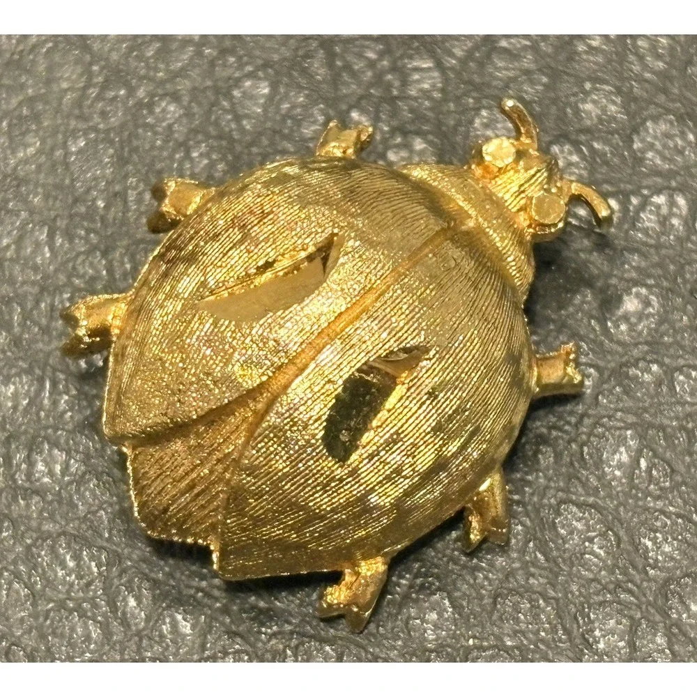 Vintage Mamselle Gold Tone Lady Bug Beetle Ladybug Pin Brooch MCM MODERNIST